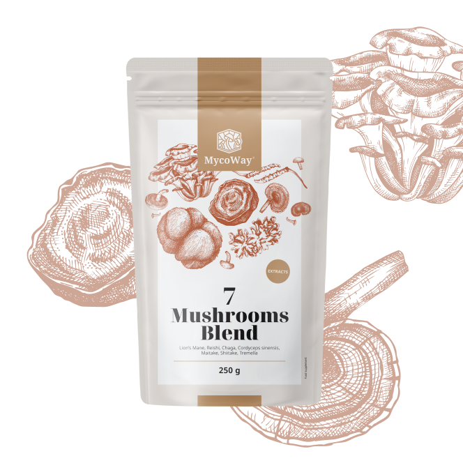 Mengsel van extracten van zeven paddenstoelen in poedervorm