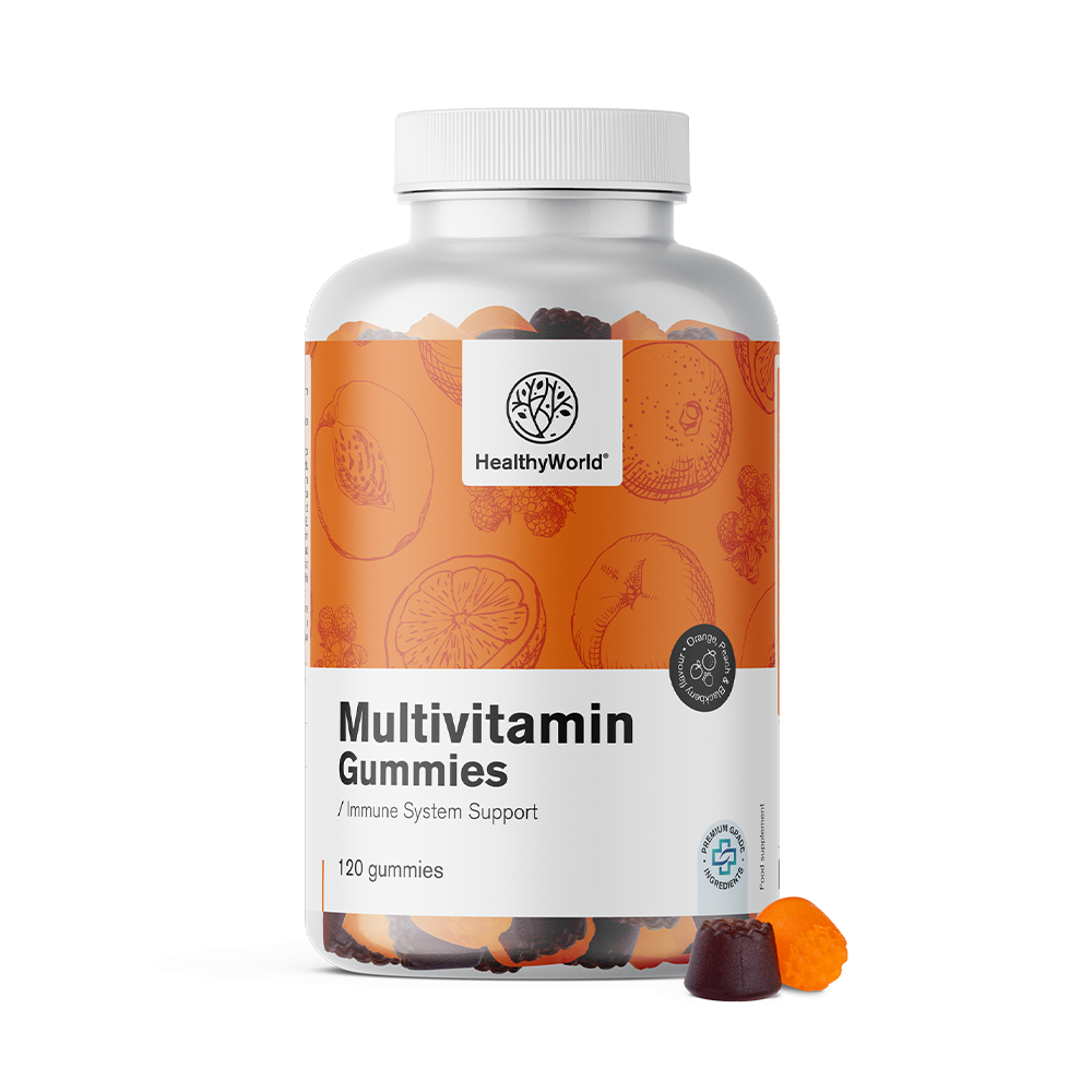 Multivitaminen in de vorm van gummibeertjes met 3 smaken.