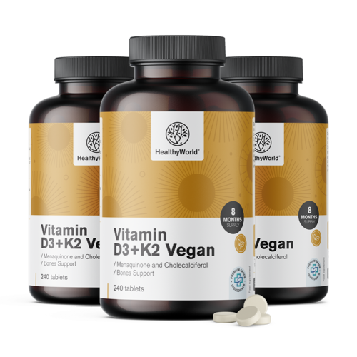 3x Vegane vitamine D3+K2, totaal 720 tabletten