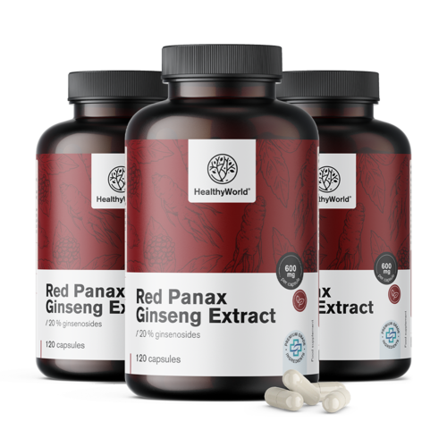 3x Red Panax Ginseng – extract van rode ginseng 600 mg, totaal 360 capsules
