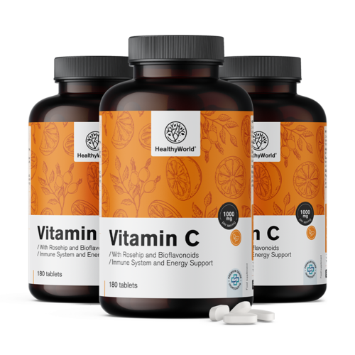 3x Vitamine C 1000 mg - met rozenbottel en bioflavonoïden, totaal 540 tabletten