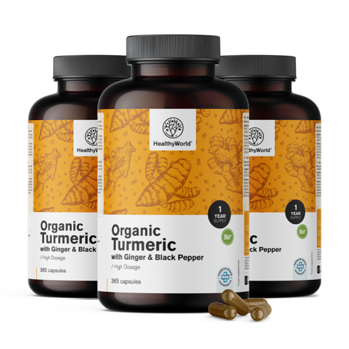 3x BIO Kurkuma 480 mg – met gember en zwarte peper, totaal 1095 capsules