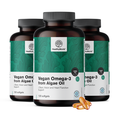 3x Veganistische omega-3 1000 mg - uit algen, totaal 360 zachte capsules