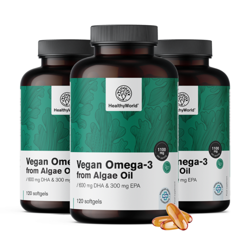 3x Veganistische omega-3 1100 mg - uit algen, totaal 360 zachte capsules