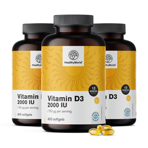 3x Vitamine D3 2000 IE, totaal 1200 zachte capsules