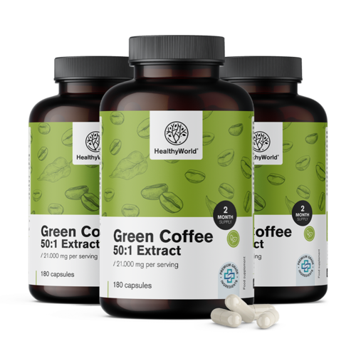 3x Groene koffie 21.000 mg – extract 50:1, totaal 540 capsules