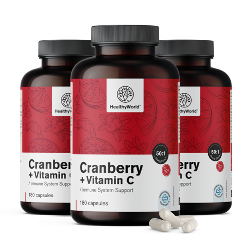 3x Cranberry-extract met vitamine C, totaal 540 capsules