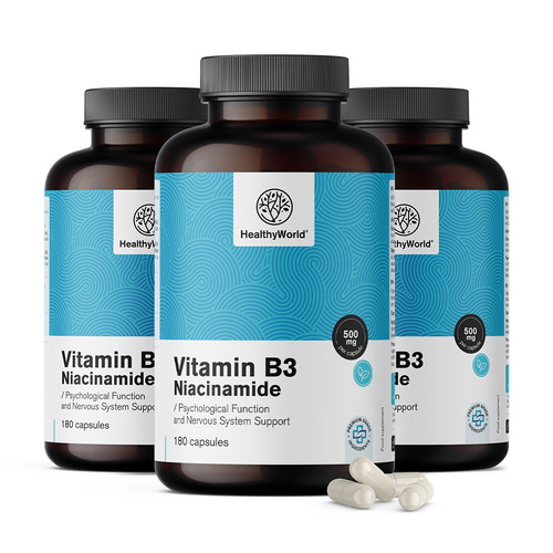 3x Vitamine B3 500 mg - niacinamide, totaal 540 capsules