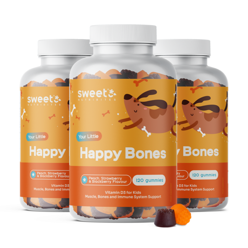 3x Happy Bones – gummies voor kinderen met vitamine D3, totaal 360 gummies