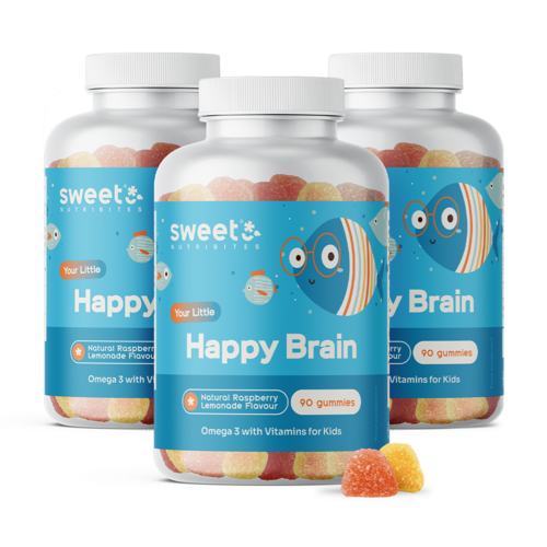 3x Happy Brain – gummies voor kinderen met omega-3-vetzuren, totaal 270 gummies