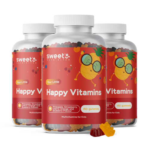 3x Happy Vitamins – gummies voor kinderen met multivitaminen, totaal 450 gummies